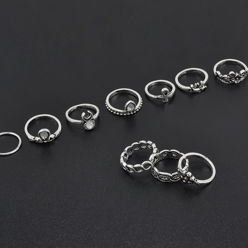 🍒NEW silver ethnic boho rings 💍10 piece - Picture 2 of 3